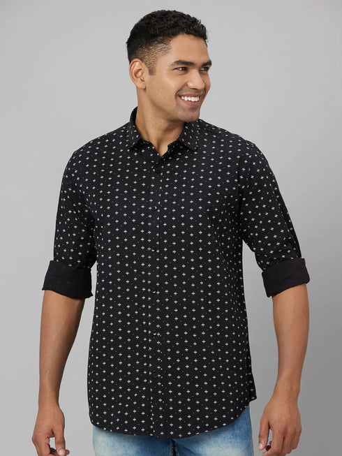 Men Black Printed Sustainable Casual Shirt