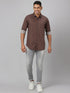 Men Coffee Brown Printed Sustainable Casual Shirt With Spread Collar And Full Sleeves