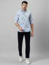 Mens Sky Blue printed casual shirt full sleeves with spread coller