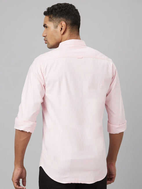 Men Pink Solid Printed Sustainable Casual Shirt With Full Sleeves