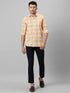 Mens Orange Checked Casual Shirt Full Sleeves With Spread Collar