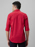 Mens Red Opaque Printed Spread Coller Cotton Linen Casual Shirt