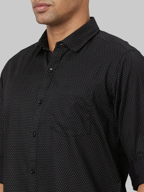 Mens Black Polka Dotted Sustainable Casual Shirt With Full Sleeves