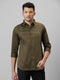 Mens Olive Green printed Spread Collar Cotton Linen Casual Shirt