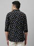 Mens Black Conversational Printed Cotton Linen Casual Shirt