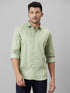 Mens Light Green Cotton Linen Opaque Spread Collar Casual Shirt