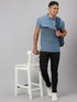 Men Blue Printed Sustainable Casual T-Shirt With Spread Collar