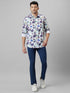 Mens Floral Printed White Casual Shirt Full Sleeve With Spread Collar