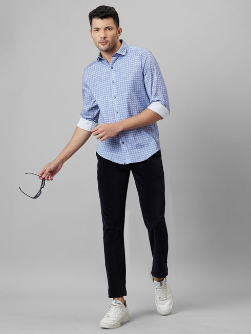 Mens Lavender Checked Spread Collar Cotton Linen Regular Fit Casual Shirt