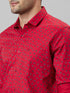 Mens Red Opaque Printed Spread Coller Cotton Linen Casual Shirt