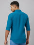 Men Teal Blue Solid Sustainable Casual Shirt Full Sleeves