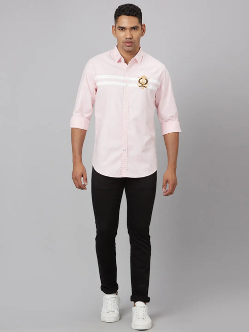 Men Pink Solid Printed Sustainable Casual Shirt With Full Sleeves
