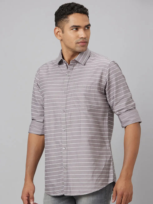 Men Maroon Stripped Sustainable Casual Shirt With Spread Collar