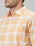 Mens Orange Checked Casual Shirt Full Sleeves With Spread Collar