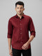 Mens Maroon Spread Collar Cotton Linen Regular Fit Casual Shirt