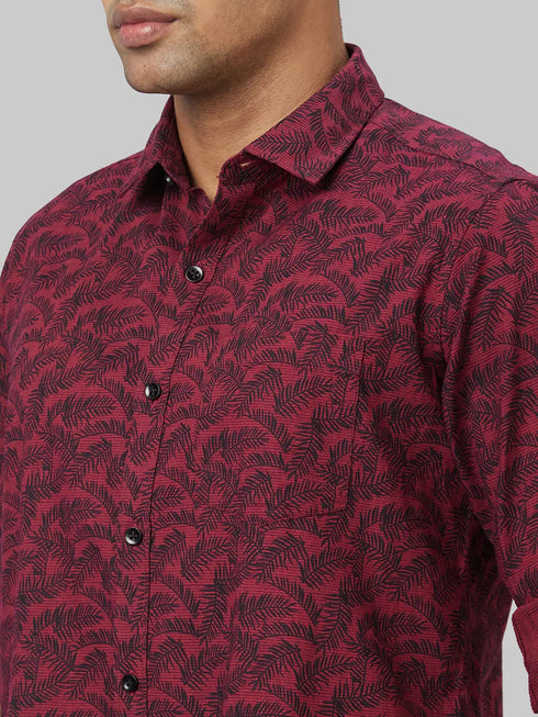 Mens Marron Floral Print Sustainable Casual Shirt With Full Sleeves