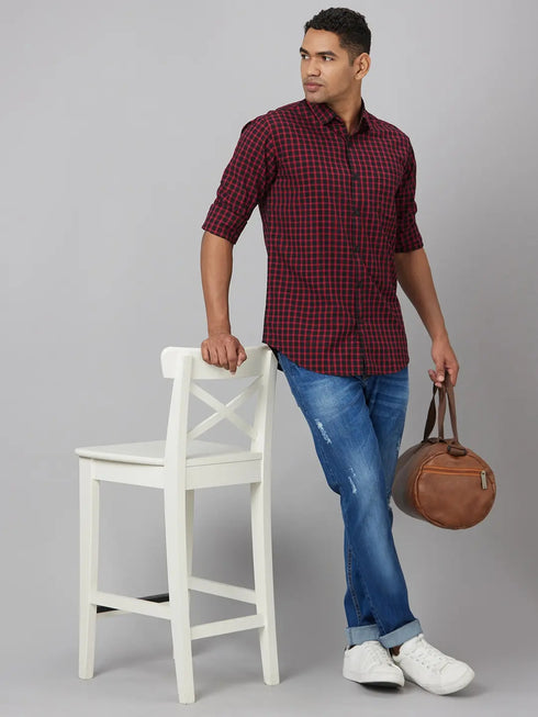 Men Red & Black Checked Sustainable Casual Shirt