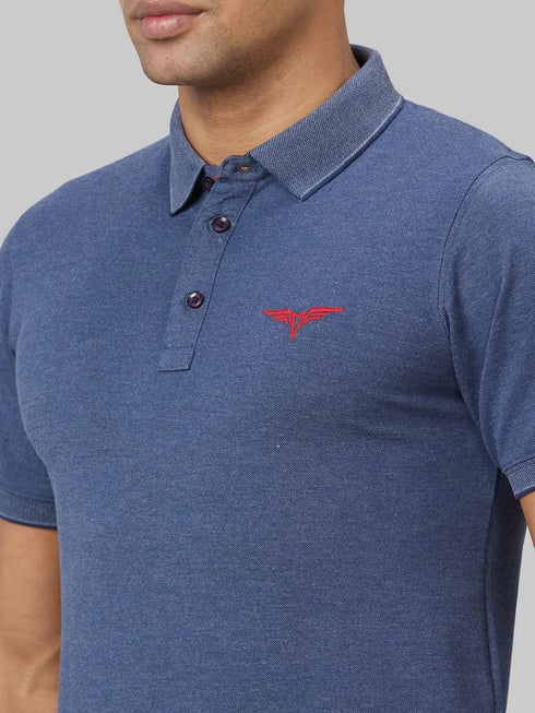 Men Blue Solid Lounge Casual T-Shirt With Printed Logo