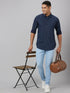 Men Blue Dot Printed Sustainable Casual Shirt With Spread Collar