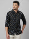 Mens Black Conversational Printed Cotton Linen Casual Shirt
