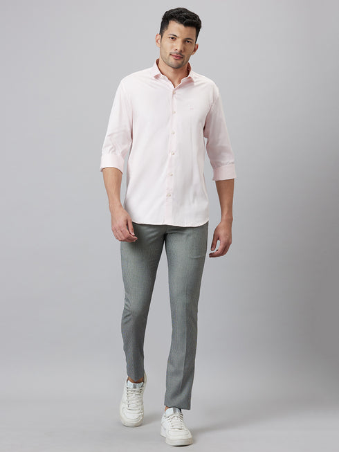 Mens Baby Pink Cotton Linen Opaque Casual Shirt Full Sleeves With Spread Collar