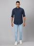 Men Blue Dot Printed Sustainable Casual Shirt With Spread Collar