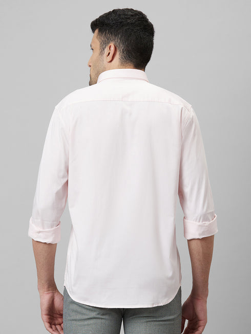 Mens Baby Pink Cotton Linen Opaque Casual Shirt Full Sleeves With Spread Collar