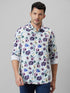 Mens Floral Printed White Casual Shirt Full Sleeve With Spread Collar