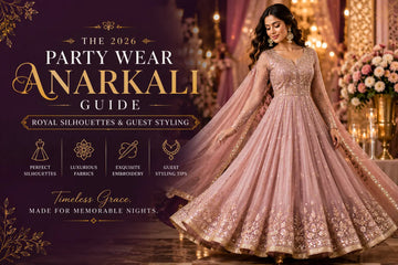 Elegant party wear Anarkali suit for women in 2026 featuring royal georgette flare and modern wedding guest styling for festive Indian celebrations.