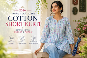 2026 styling guide banner featuring a woman wearing a lightweight cotton short kurti, representing breathable summer ethnic wear for women in Nagpur and Raipur, highlighting comfortable everyday fashion by Shree Shivam