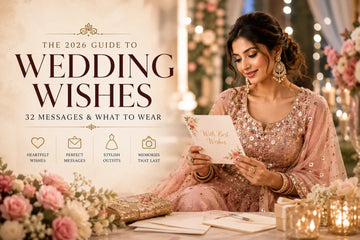 Elegant Indian wedding guest fashion banner featuring festive ethnic outfits, pastel lehenga styling, saree drapes, and modern Indo-Western wedding looks for 2026 celebrations.