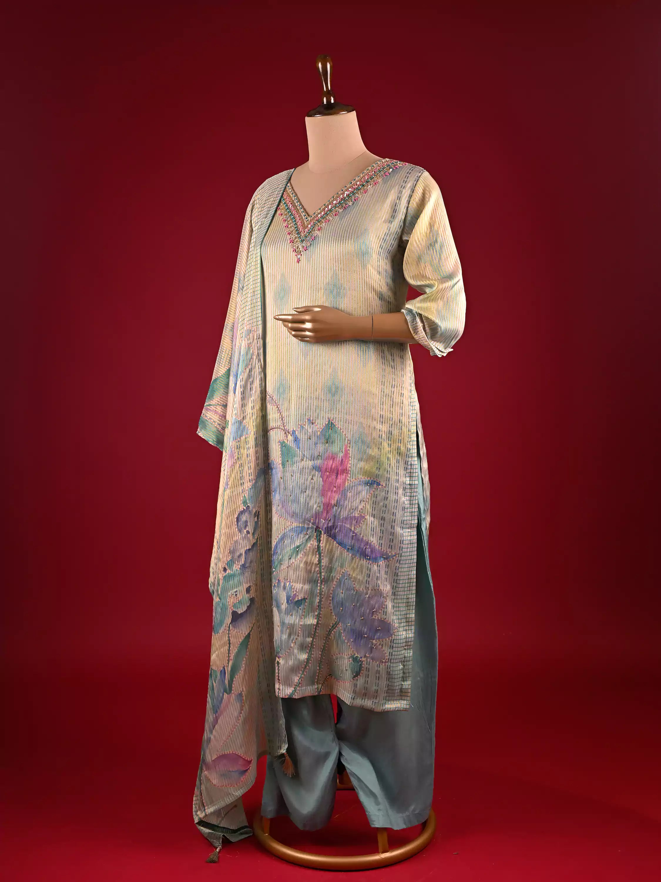 Sky Blue Gown with Kardana and Chid Work