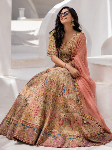 Cream Designer Bridal Lehenga with Peach Dupatta | Luxury Wedding Lehenga