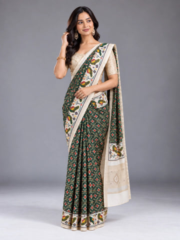 Exquisite Green Patola Saree with Gold Blouse from  Collection