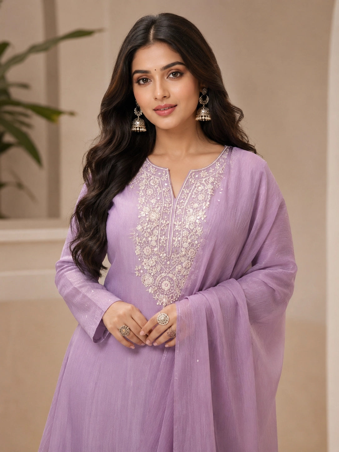 Beige Embroidered Sharara Set with Dupatta for Women