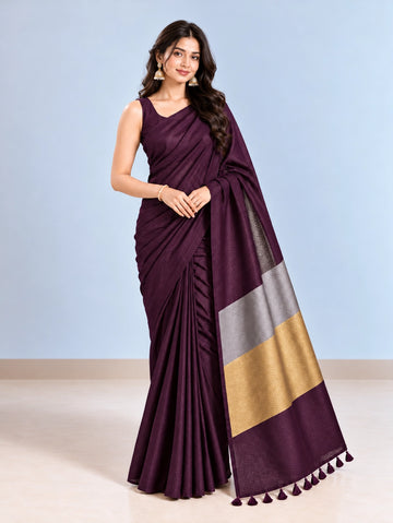 Elegant Woven Saree with Gold & Silver Border | Designer Saree for Women