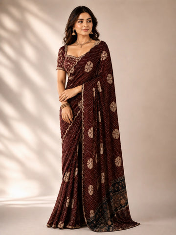 Elegant Maroon Bandhani Saree from  Collection