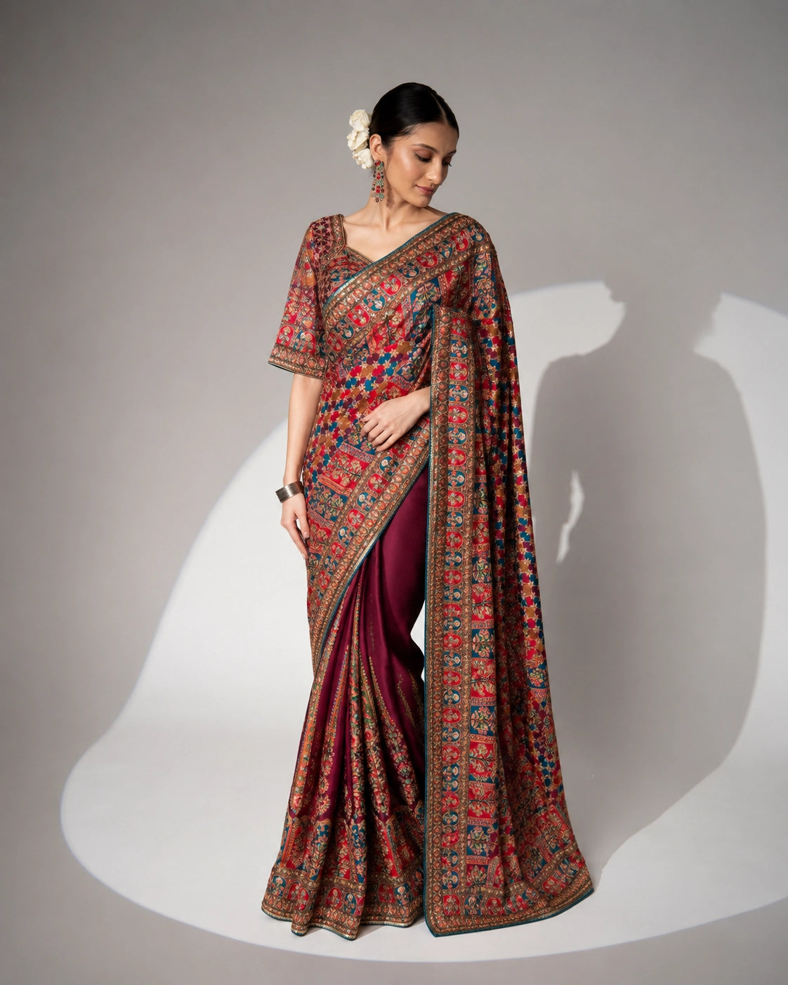 Elegant Purple Printed Silk Saree with Intricate Border | Festive & Wedding Wear
