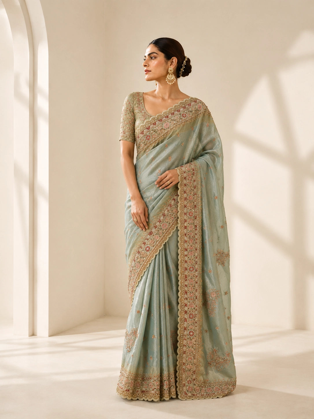 Designer Silk Saree with Embroidered Border | Wedding Wear
