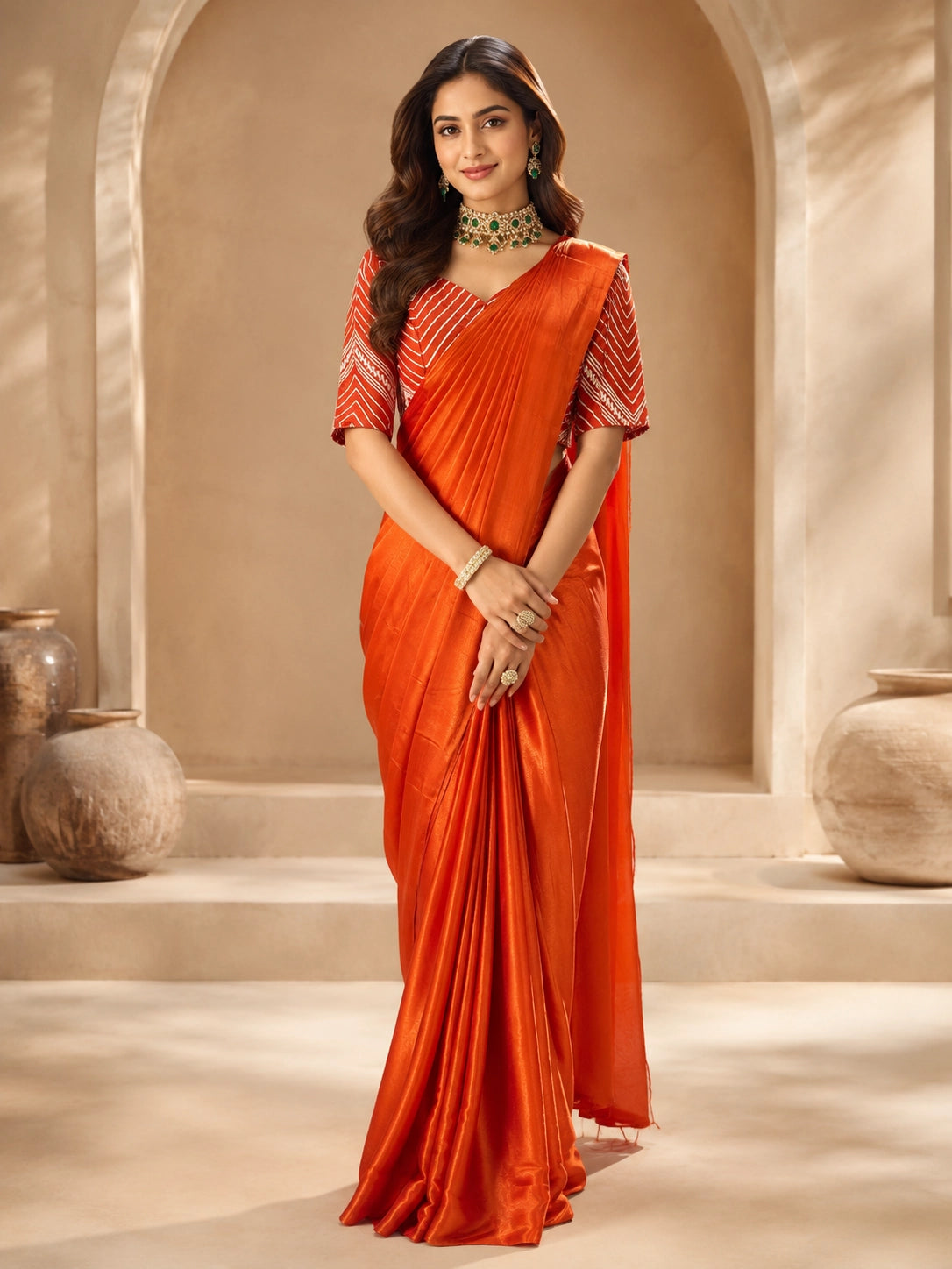 Elegant Orange Silk Saree with Designer Blouse | Premium Party Wear Saree
