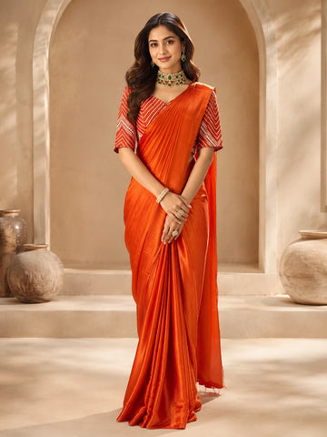 Elegant Orange Silk Saree with Designer Blouse | Premium Party Wear Saree