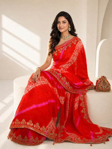 Orange Silk Saree with Embroidered Border | Festive & Wedding Wear