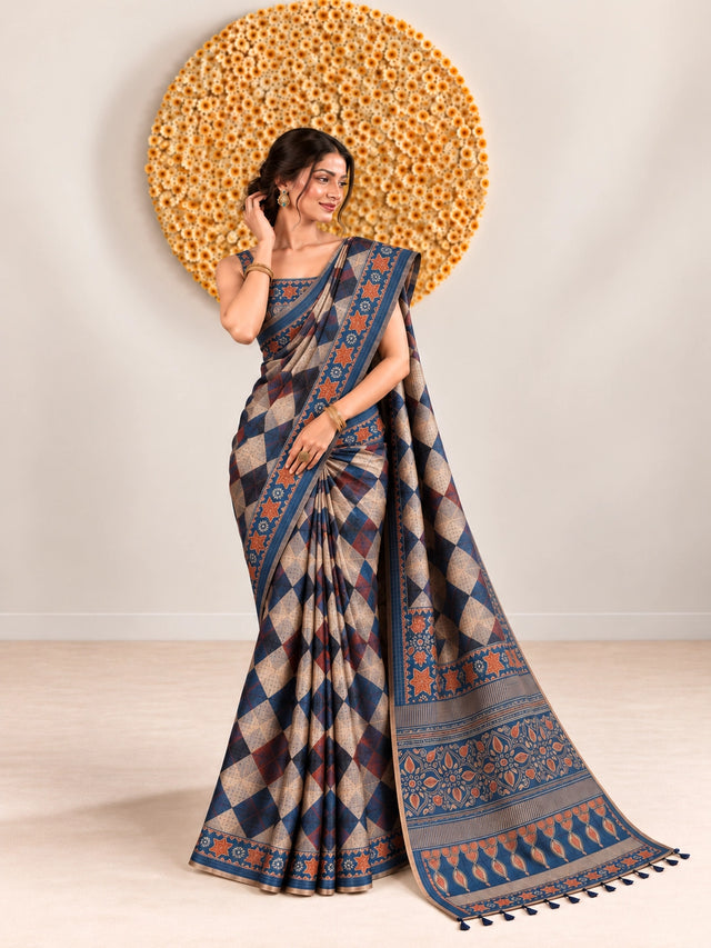 Elegant Plum Patterned Saree with Intricate Borders