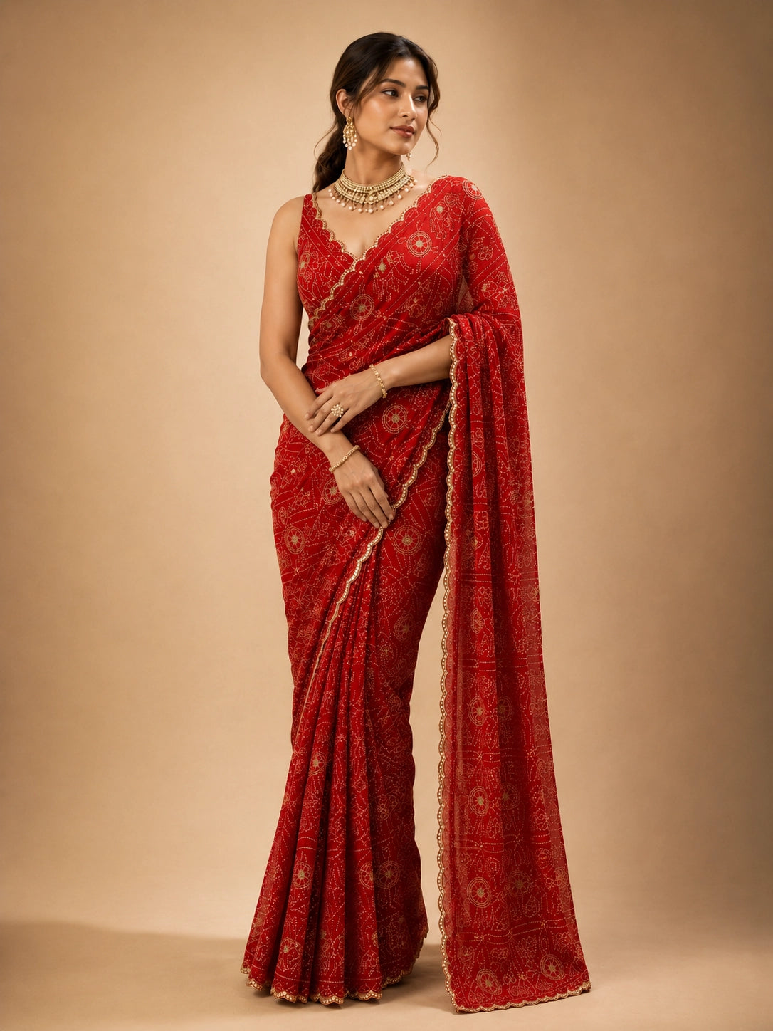 Elegant Red Bandhani Saree for Women -  Collection