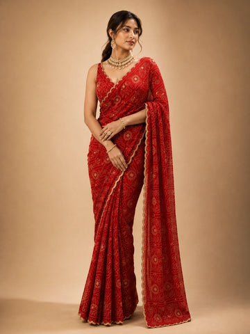 Elegant Red Bandhani Saree for Women -  Collection