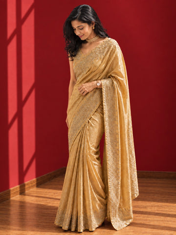 Luxurious Mustard  Embroidered Saree for Elegant Occasions