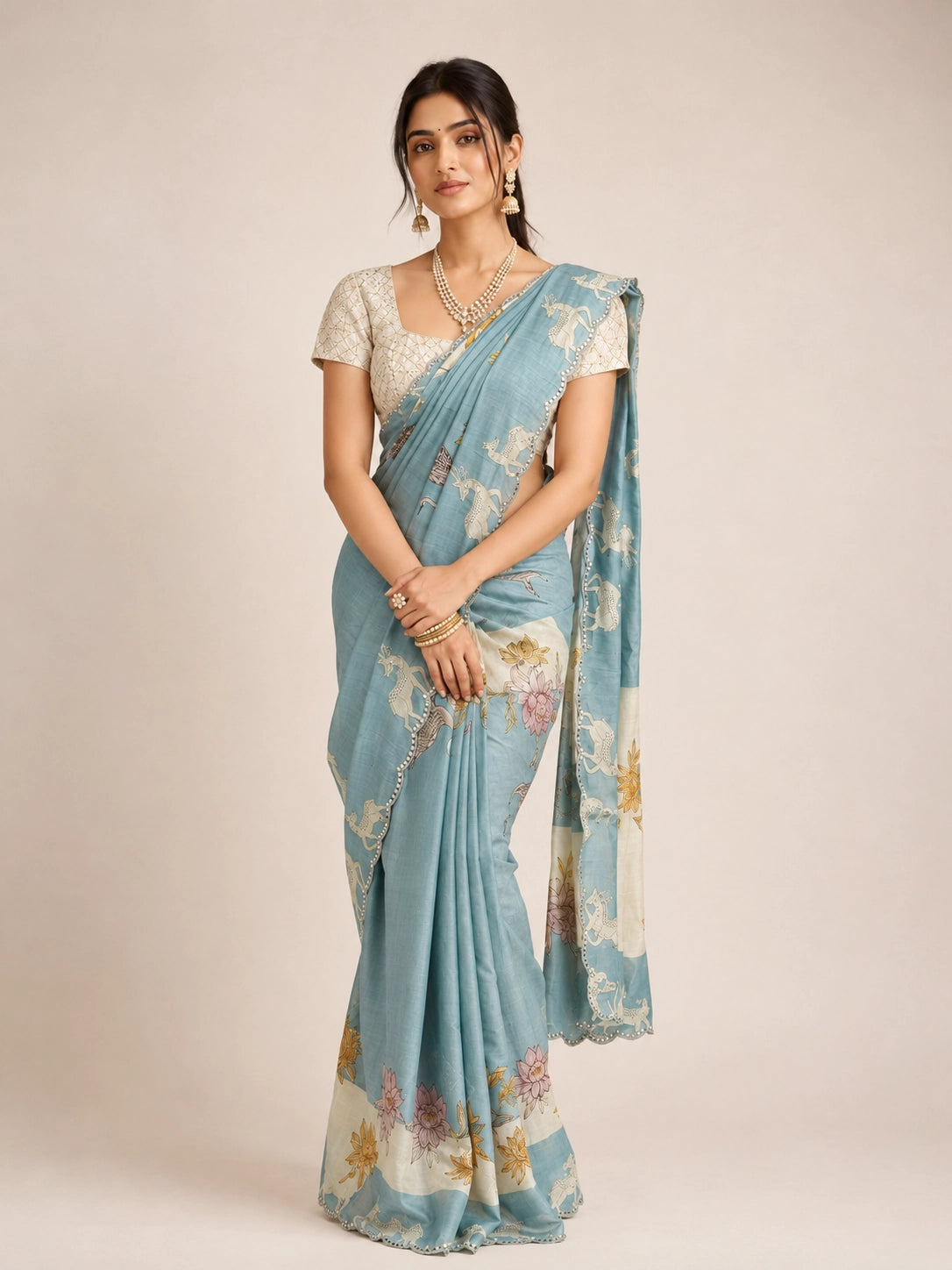 Elegant Sky Blue  Floral Saree
