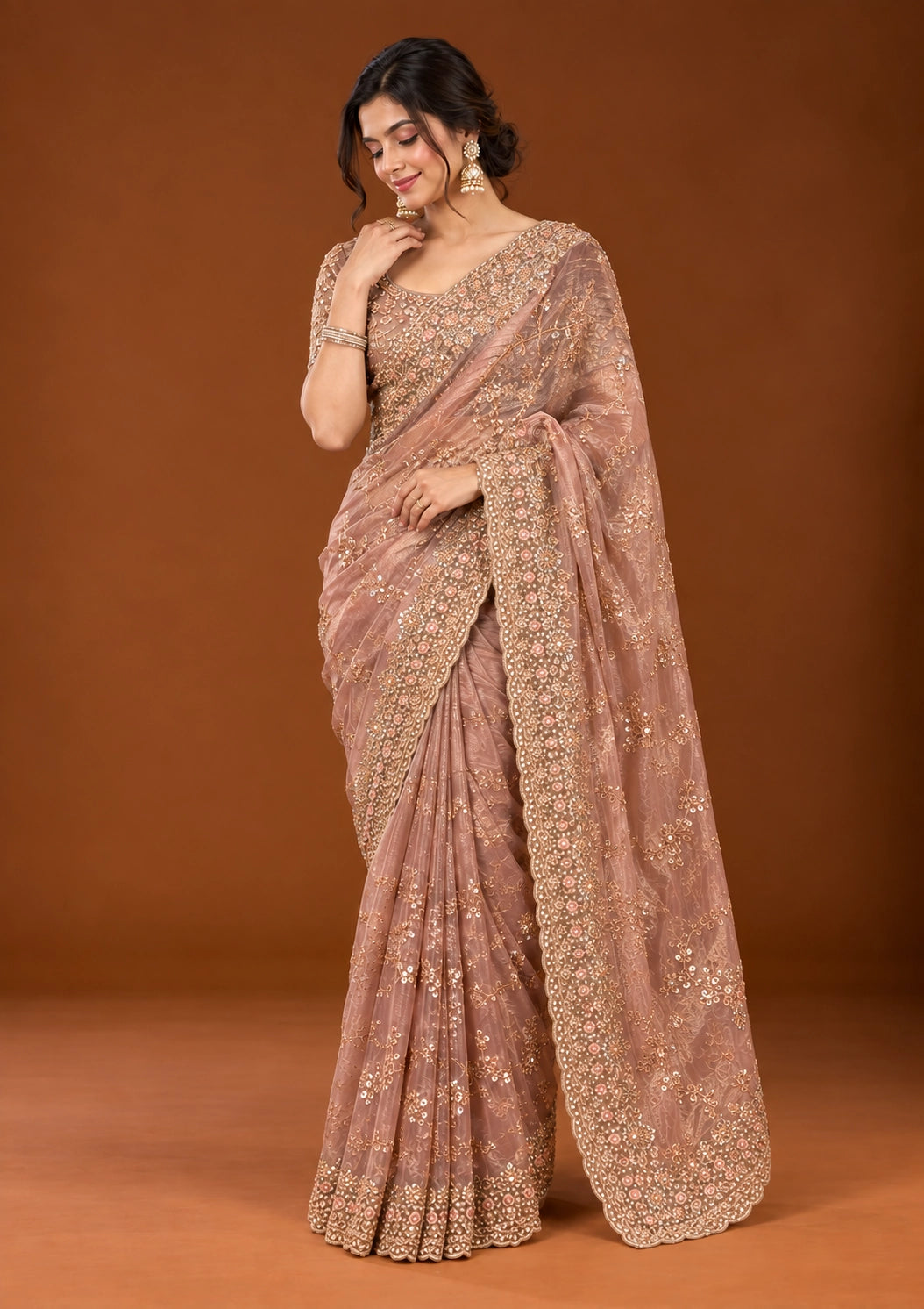 Elegant Pink S3 Embellished Saree for Women