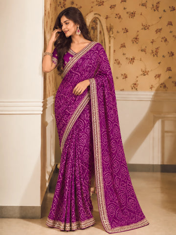 Vibrant Purple Bandhani Saree  for Women