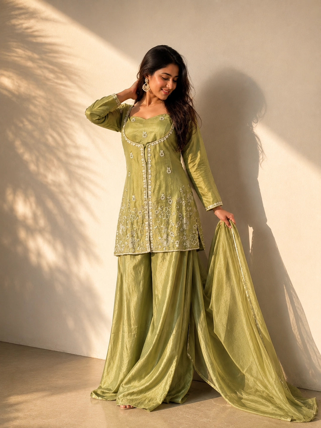Mehendi Green Designer Sharara Suit for Women
